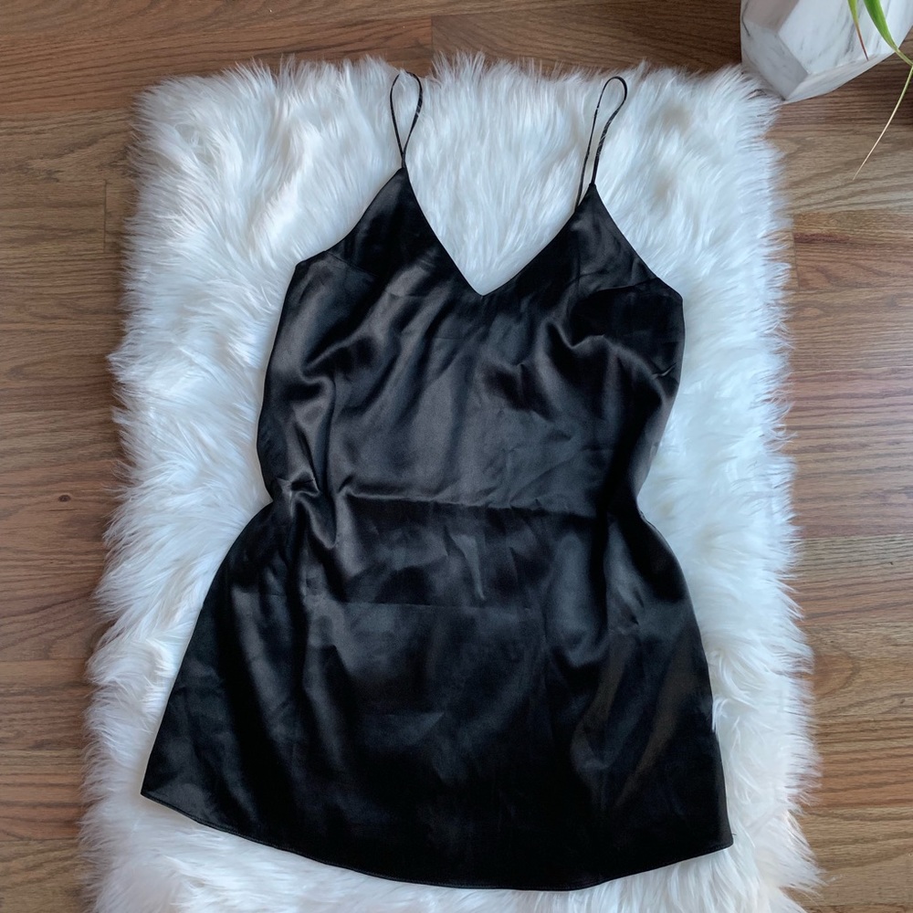 Black satin silk slip dress, Cotton Candy LA